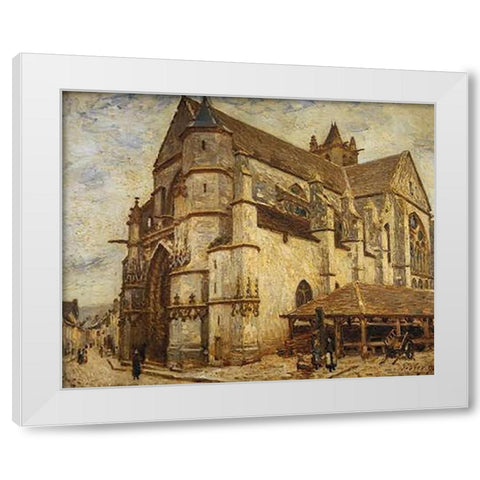 The Church At Moret Icy Weather White Modern Wood Framed Art Print by Sisley, Alfred
