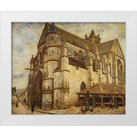 The Church At Moret Icy Weather White Modern Wood Framed Art Print by Sisley, Alfred