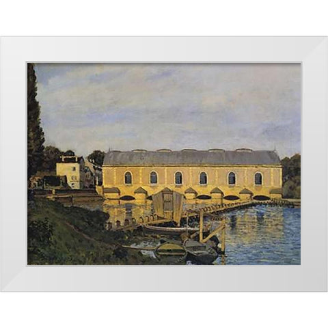 The Machine At Marly White Modern Wood Framed Art Print by Sisley, Alfred