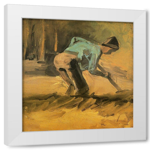 Man Digging White Modern Wood Framed Art Print by Van Gogh, Vincent