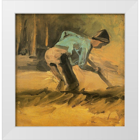 Man Digging White Modern Wood Framed Art Print by Van Gogh, Vincent