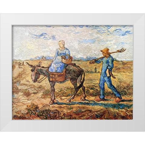 Morning Peasant Couple To Work White Modern Wood Framed Art Print by Van Gogh, Vincent