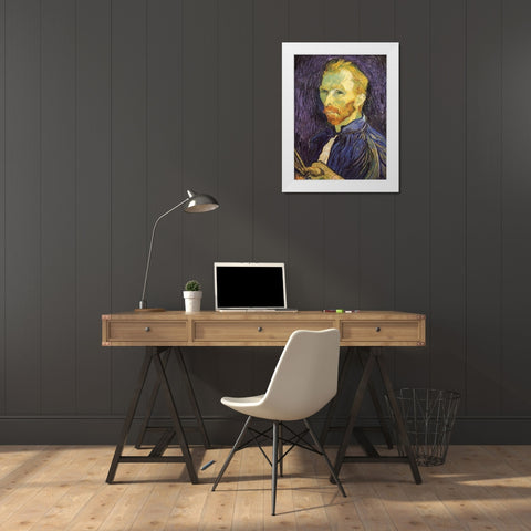 Self Portrait 1889 White Modern Wood Framed Art Print by Van Gogh, Vincent