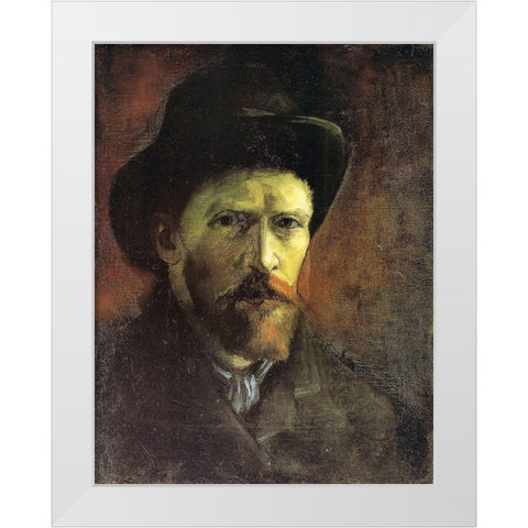 Self Portrait Dark Felt Hat White Modern Wood Framed Art Print by Van Gogh, Vincent
