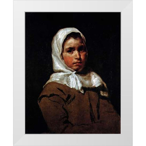 A Country Lass White Modern Wood Framed Art Print by Velazquez, Diego
