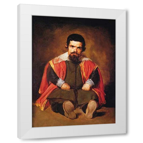 A Dwarf Sitting On The Floor White Modern Wood Framed Art Print by Velazquez, Diego