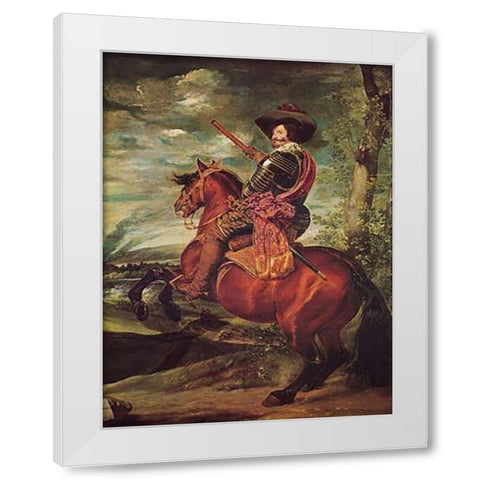 Equestrian Portrait Of The Count Duke Of Olivares White Modern Wood Framed Art Print by Velazquez, Diego