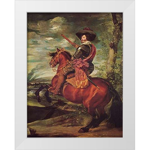 Equestrian Portrait Of The Count Duke Of Olivares White Modern Wood Framed Art Print by Velazquez, Diego
