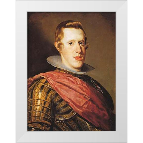 Philip IV In Armour White Modern Wood Framed Art Print by Velazquez, Diego