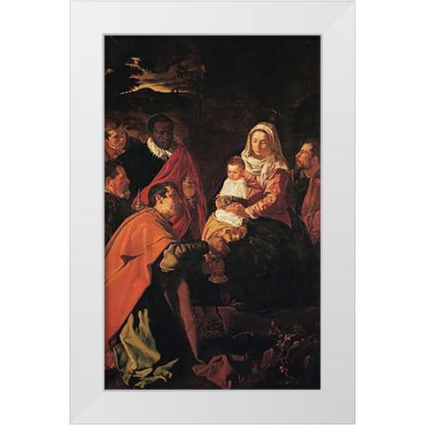 The Adoration Of The Magi White Modern Wood Framed Art Print by Velazquez, Diego