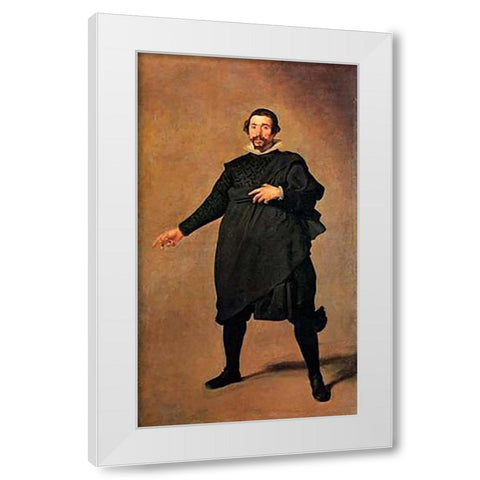 The Buffoon Pablo De Valladolid White Modern Wood Framed Art Print by Velazquez, Diego