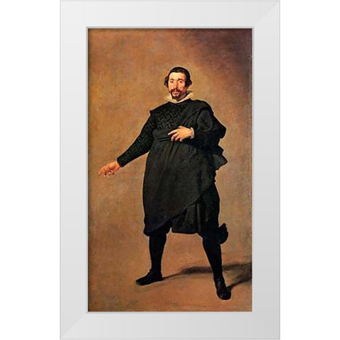 The Buffoon Pablo De Valladolid White Modern Wood Framed Art Print by Velazquez, Diego