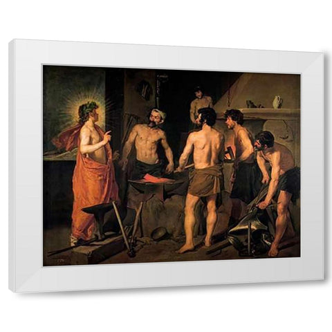 The Forge Of Vulcan White Modern Wood Framed Art Print by Velazquez, Diego