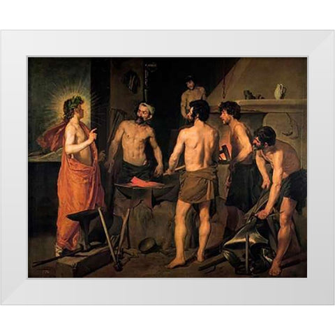 The Forge Of Vulcan White Modern Wood Framed Art Print by Velazquez, Diego