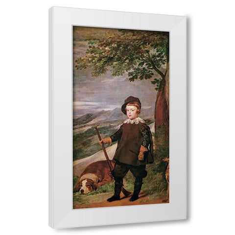 The Infante Baltasar Carlos As A Hunter White Modern Wood Framed Art Print by Velazquez, Diego