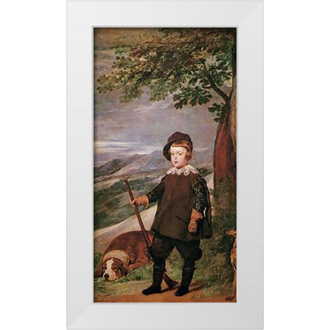 The Infante Baltasar Carlos As A Hunter White Modern Wood Framed Art Print by Velazquez, Diego
