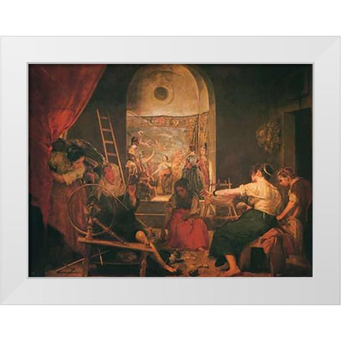 The Spinners The Fable Of Arachne White Modern Wood Framed Art Print by Velazquez, Diego