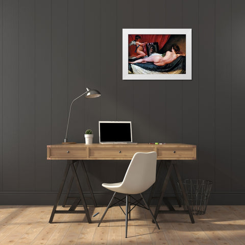 The Toilet Of Venus White Modern Wood Framed Art Print by Velazquez, Diego
