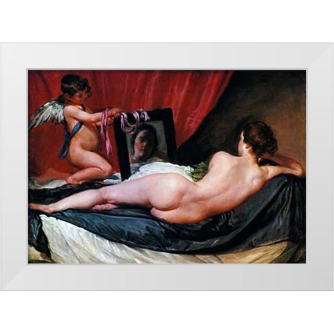 The Toilet Of Venus White Modern Wood Framed Art Print by Velazquez, Diego