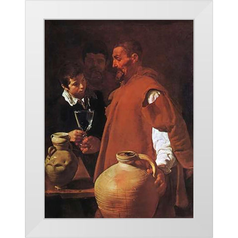 The Water Carrier White Modern Wood Framed Art Print by Velazquez, Diego