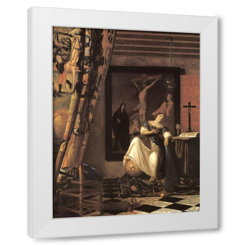 Allegory Of Faith White Modern Wood Framed Art Print by Vermeer, Johannes