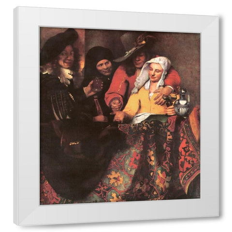 At The Procureess White Modern Wood Framed Art Print by Vermeer, Johannes