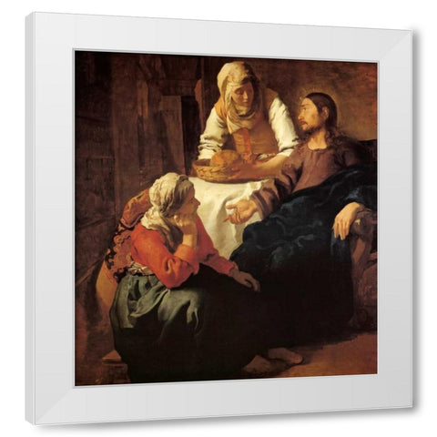Christ In The House Of Mary And Martha White Modern Wood Framed Art Print by Vermeer, Johannes