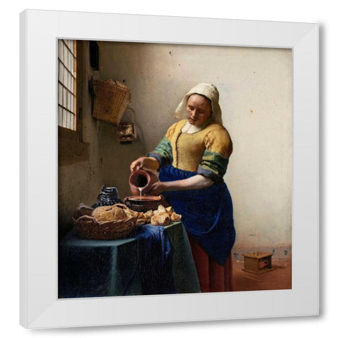 Milkmaid White Modern Wood Framed Art Print by Vermeer, Johannes