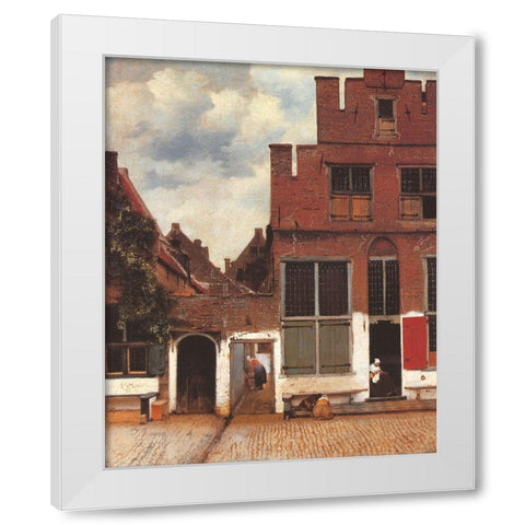 The Little Street White Modern Wood Framed Art Print by Vermeer, Johannes