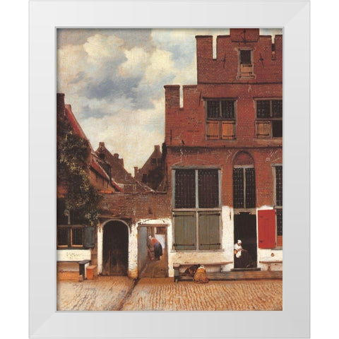 The Little Street White Modern Wood Framed Art Print by Vermeer, Johannes