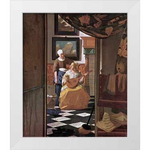 The Love Letter White Modern Wood Framed Art Print by Vermeer, Johannes