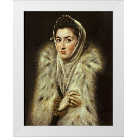 A Lady In A Fur Wrap White Modern Wood Framed Art Print by El Greco