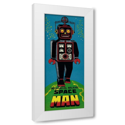 Mechanical Walking Spaceman White Modern Wood Framed Art Print by Retrobot