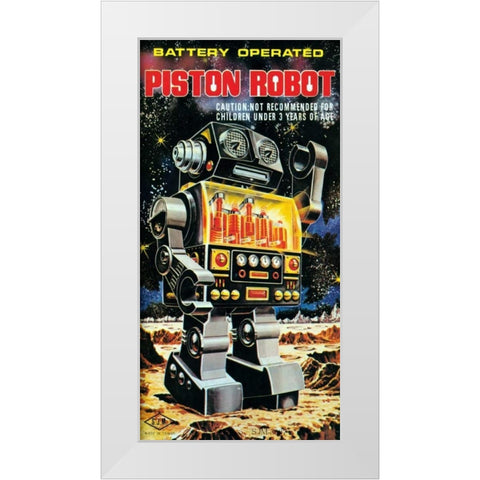 Battery Operated Piston Robot White Modern Wood Framed Art Print by Retrobot