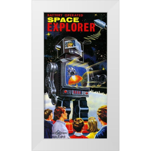 Battery Operated Space Explorer White Modern Wood Framed Art Print by Retrobot