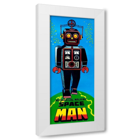 Mechanical Walking Space Man White Modern Wood Framed Art Print by Retrobot
