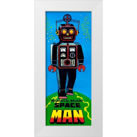 Mechanical Walking Space Man White Modern Wood Framed Art Print by Retrobot
