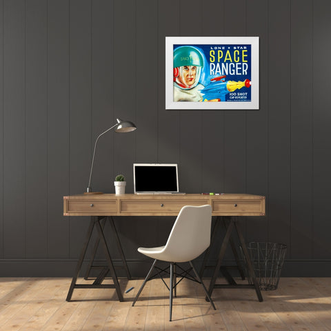Lone Star Space Ranger 100 Shot Cap Repeater White Modern Wood Framed Art Print by Retrobot