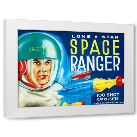 Lone Star Space Ranger 100 Shot Cap Repeater White Modern Wood Framed Art Print by Retrobot