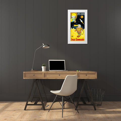 Space Commando White Modern Wood Framed Art Print by Retrobot