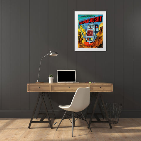 Super Robot White Modern Wood Framed Art Print by Retrobot