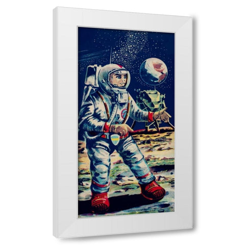 Moon Astronaut White Modern Wood Framed Art Print by Retrobot