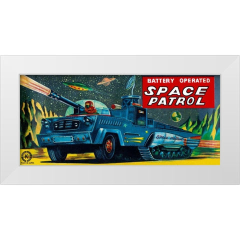Space Patrol White Modern Wood Framed Art Print by Retrobot