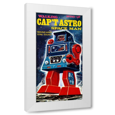 Cap t Astro Space Man White Modern Wood Framed Art Print by Retrobot