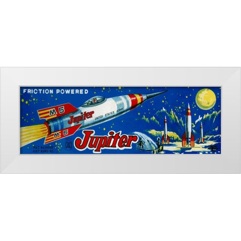Friction Powered Jupiter M-5 White Modern Wood Framed Art Print by Retrobot