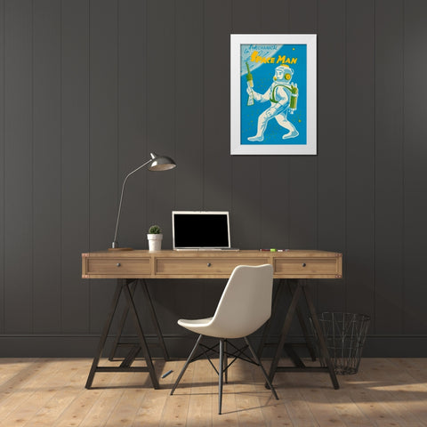 Mechanical Space Man White Modern Wood Framed Art Print by Retrobot