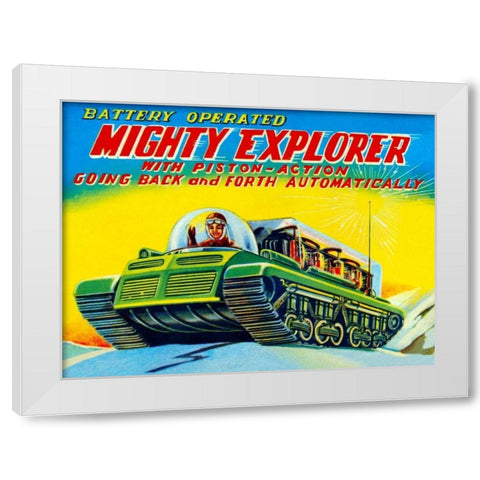 Mighty Explorer with Piston Action White Modern Wood Framed Art Print by Retrobot
