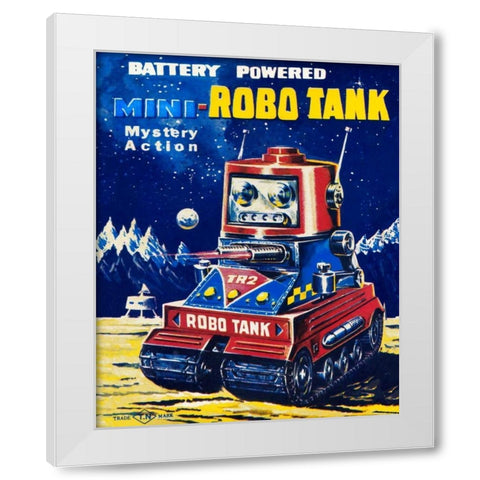 Mini-Robo Tank White Modern Wood Framed Art Print by Retrobot