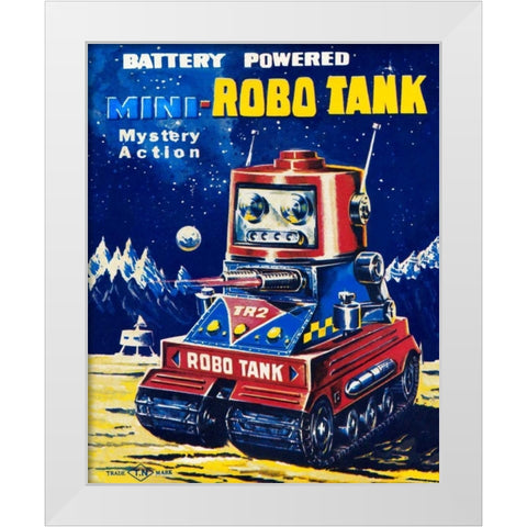 Mini-Robo Tank White Modern Wood Framed Art Print by Retrobot
