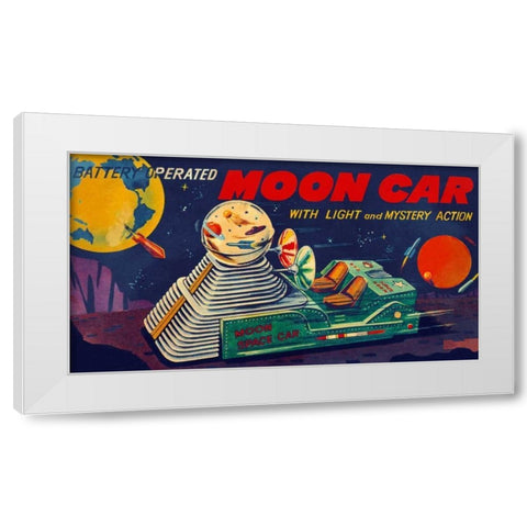 Moon Car White Modern Wood Framed Art Print by Retrobot